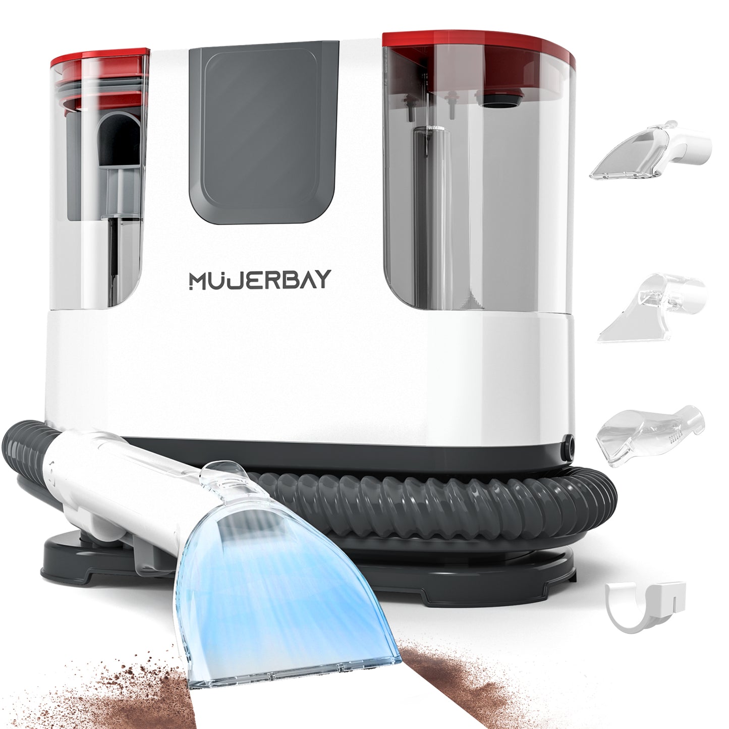 Carpet Cleaner, MUJERBAY Protable Spot and Stain Upholstery Cleaner, Easy Move with Universal Wheels, Deep Clean Machine for Pet, Car, Sofa