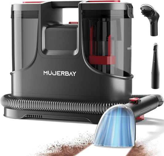 Carpet Cleaner, MUJERBAY 15Kpa Portable Spot and Stain Cleaner, Easy Move with Handle, 1.5-inch Deep Cleaning Machine for Couch, Stairs, Car and Pet Messes. Red