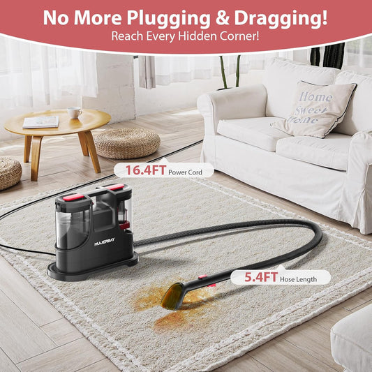 Carpet Cleaner, MUJERBAY 15Kpa Portable Spot and Stain Cleaner, Easy Move with Handle, 1.5-inch Deep Cleaning Machine for Couch, Stairs, Car and Pet Messes. Red